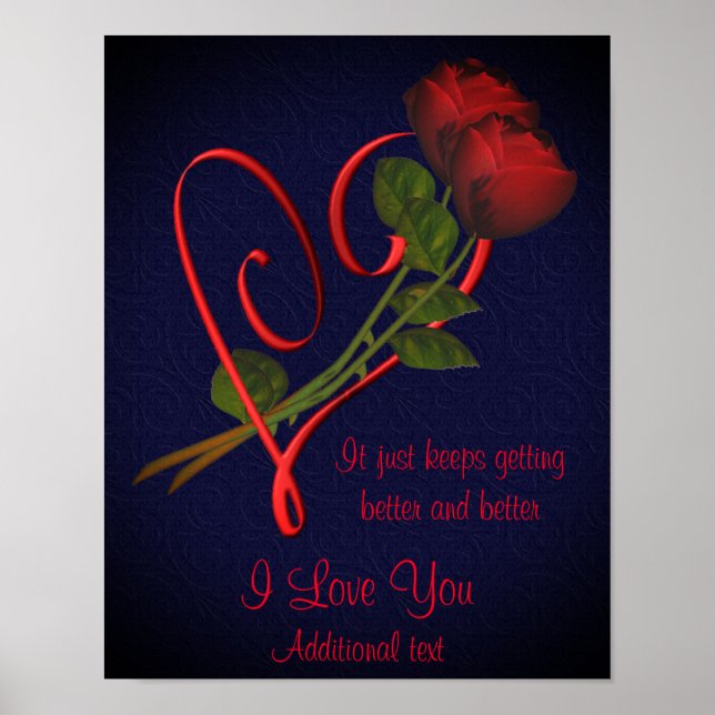 I Love You Red Roses Elegant Heart Personalised Poster (Front)