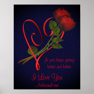 I Love You Red Roses Elegant Heart Personalized Poster