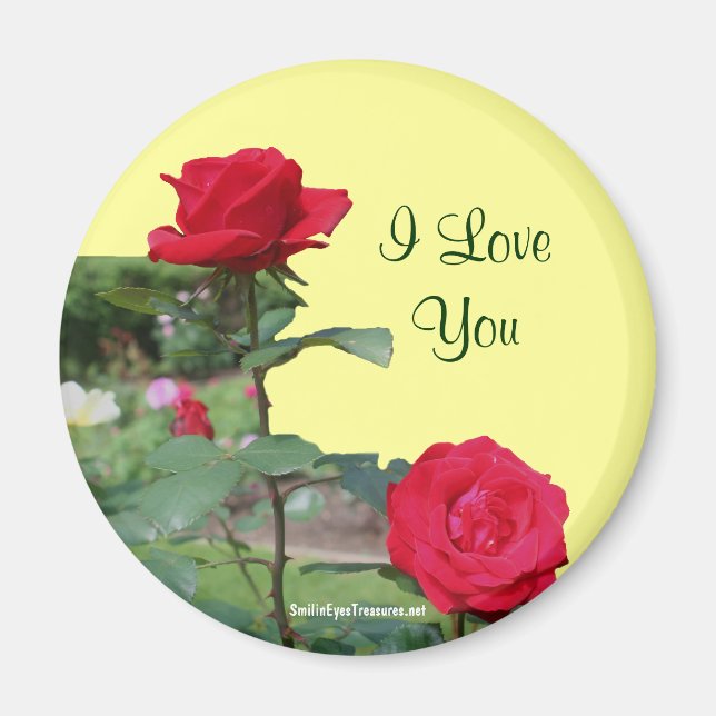 I Love You Red Roses Flower Photo Magnet (Front)