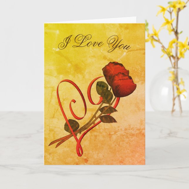 I Love You Red Roses Heart Art Card (Yellow Flower)