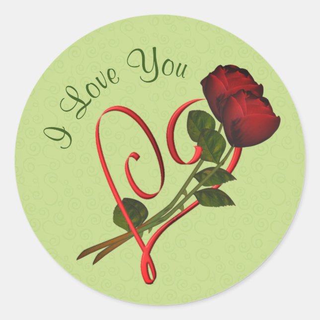 I Love You Red Roses Heart Floral Classic Round Sticker (Front)