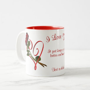 I Love You Red Roses Heart Personalised Two-Tone Coffee Mug