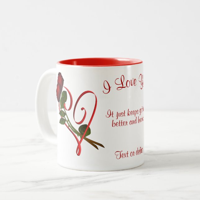 I Love You Red Roses Heart Personalised Two-Tone Coffee Mug (Front Left)