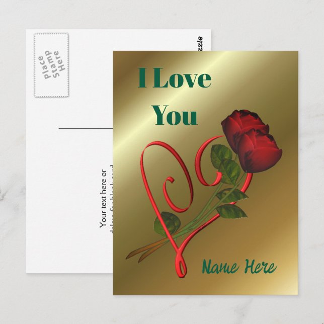 I Love You Red Roses Heart Personalized Postcard (Front/Back)