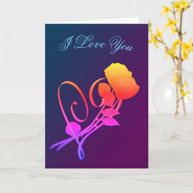 I Love You Red Roses Heart Rainbow Card (Yellow Flower)