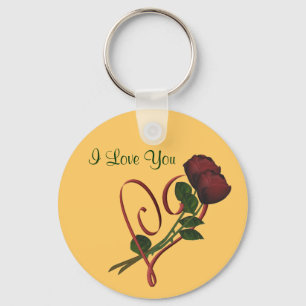 I Love You Red Roses Red Heart Key Ring