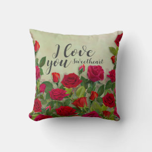 I Love You Red Roses Valentine Editable Message Cushion