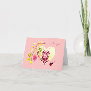 I LOVE YOU RETRO BOHO HEART-SHAPE VALENTINE'S CARD