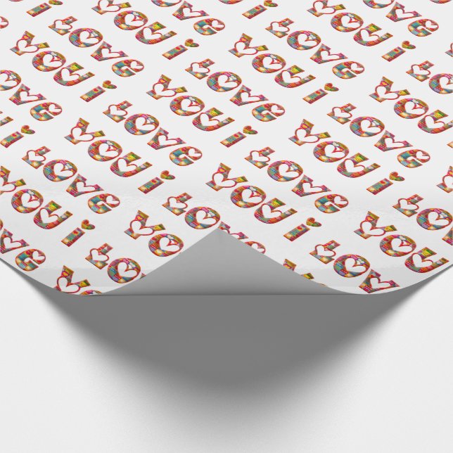 I Love You Romantic Love Hearts Typography Wrapping Paper (Corner)