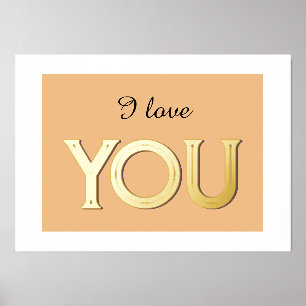 I Love You Romantic Orange Chic Typography Shiny Foil Prints