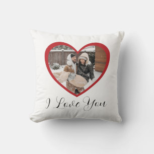 I love you romantic red heart shaped photo cushion