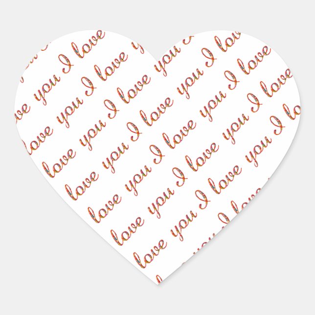 I Love You Romantic Typography Valentine Heart Sticker (Front)
