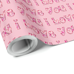 I Love You Romantic Valentines Day Typography Pink Wrapping Paper