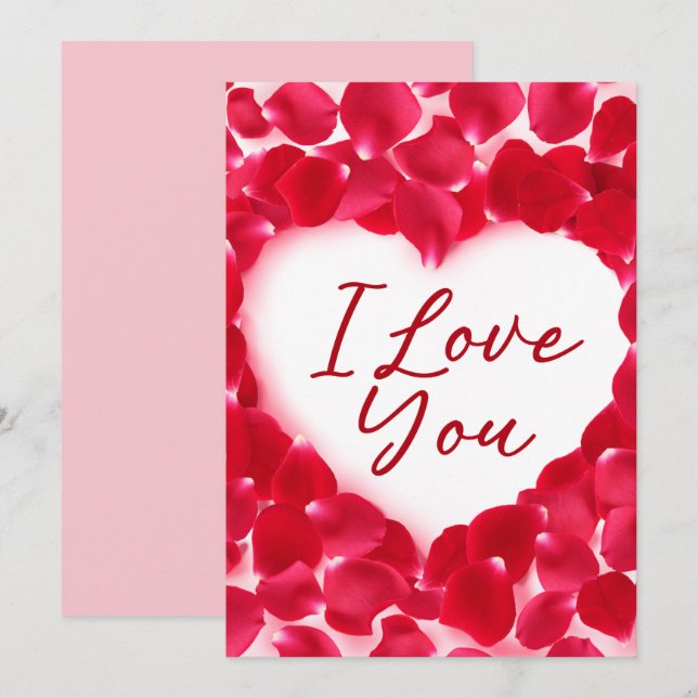 I Love You Rose Heart Petals Valentine's  Day Card (Front/Back)