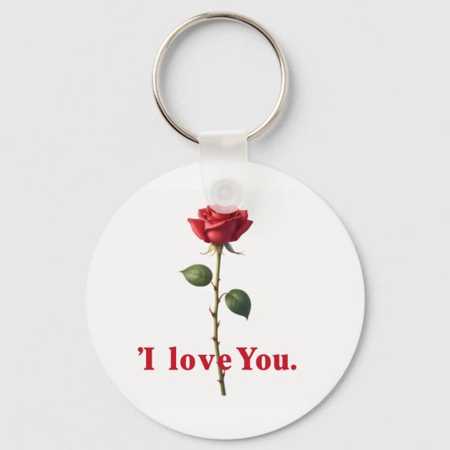 I Love You Rose Romantic Design Key Ring (Front)