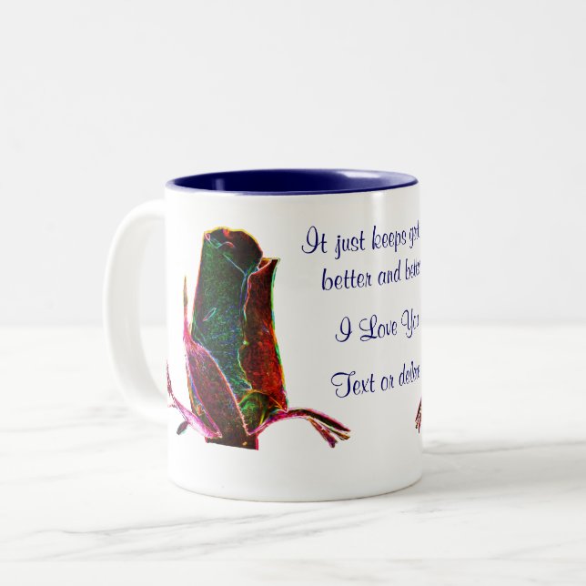 I Love You Rosebud Flower Personalised Two-Tone Coffee Mug (Front Left)