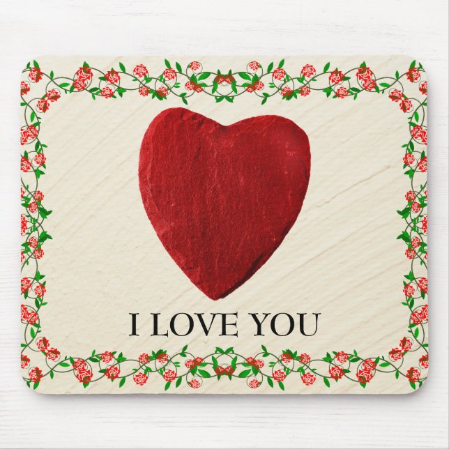 I Love You Rosenrahmen mit Herz Mouse Mat (Front)