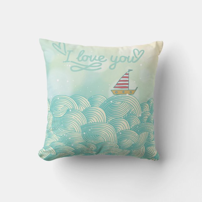 I Love You Sailboat Cushion (Front)