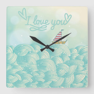 I Love You Sailboat Square Wall Clock