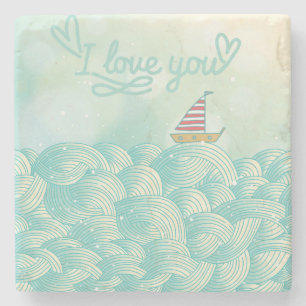 I Love You Sailboat Stone Coaster