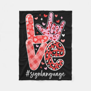 I Love You Sign Language Asl Valentine's Day Deaf Fleece Blanket