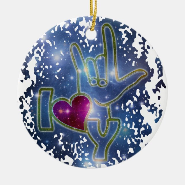 I LOVE YOU / sign language Ceramic Tree Decoration (Front)