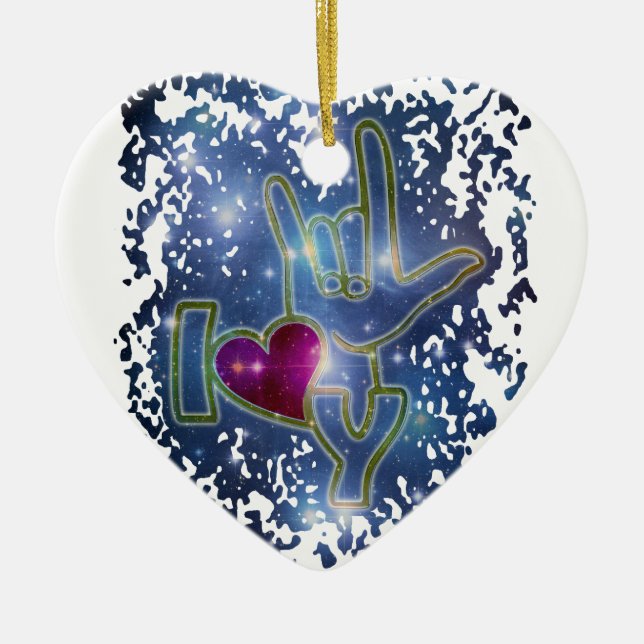 I LOVE YOU / sign language Ceramic Tree Decoration (Front)