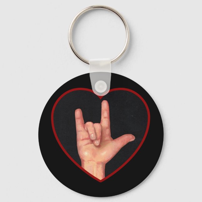 I LOVE YOU SIGN LANGUAGE ON BLACK KEY RING (Front)