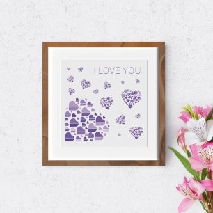 I love you. Simple purple hearts. Poster