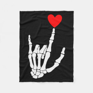 I Love You Skeleton Hand Sign Asl Heart Valentines Fleece Blanket