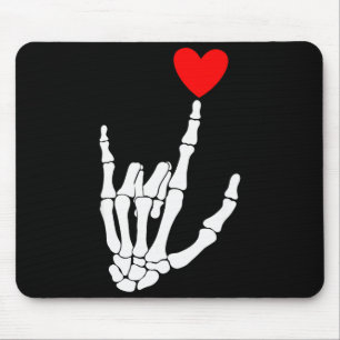 I Love You Skeleton Hand Sign Asl Heart Valentines Mouse Mat