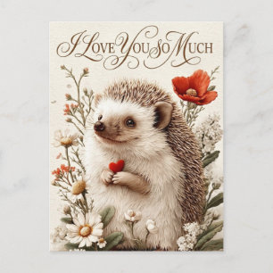 I Love You So Much: Hedgehog Heart Design Postcard