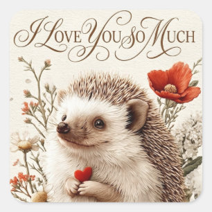 I Love You So Much: Hedgehog Heart Design Square Sticker