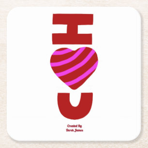 I Love You Square Paper Coaster