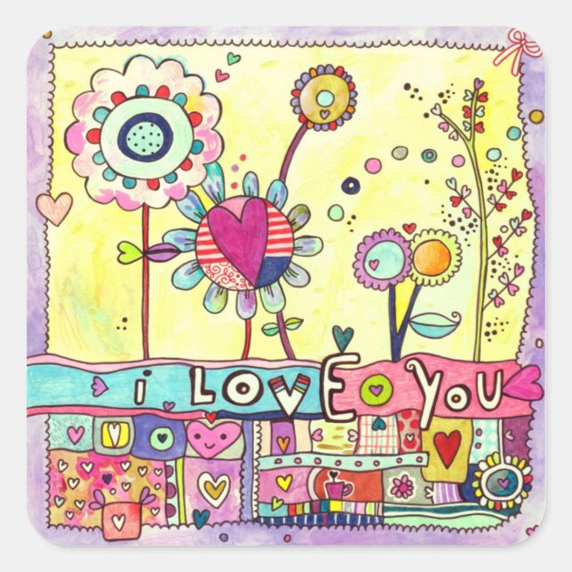 I Love You Square Sticker (Front)