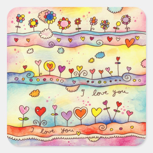 I Love You Square Sticker (Front)