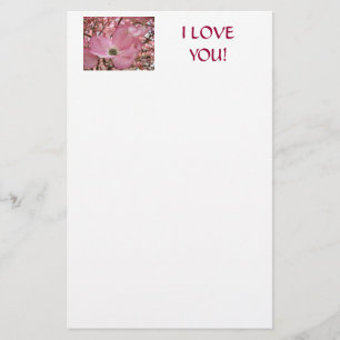 I LOVE YOU! Stationery Pink Dogwood Tree Flowers