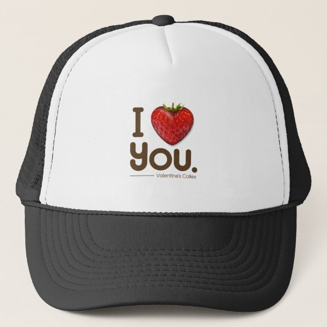 I love you, strawberry heart trucker hat (Front)