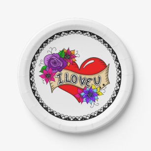 I Love You   Street Art Graffiti Urban Heart    Paper Plate