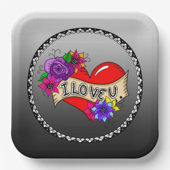 I Love You | Street Art Graffiti Urban Heart   Paper Plate (Front)