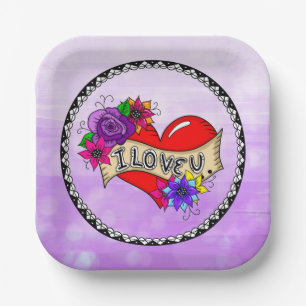 I Love You Street Art Graffiti Urban Heart Paper Plate