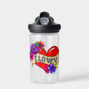 I Love You   Street Art Urban Heart   Water Bottle
