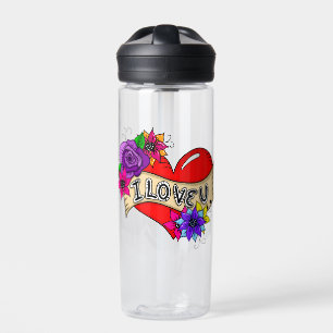 I Love You   Street Art Urban Heart   Water Bottle