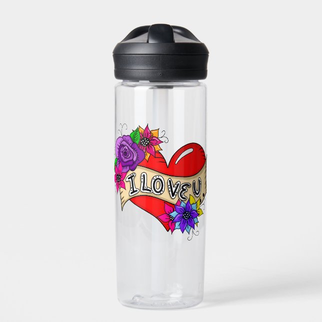 I Love You | Street Art Urban Heart   Water Bottle (Front)