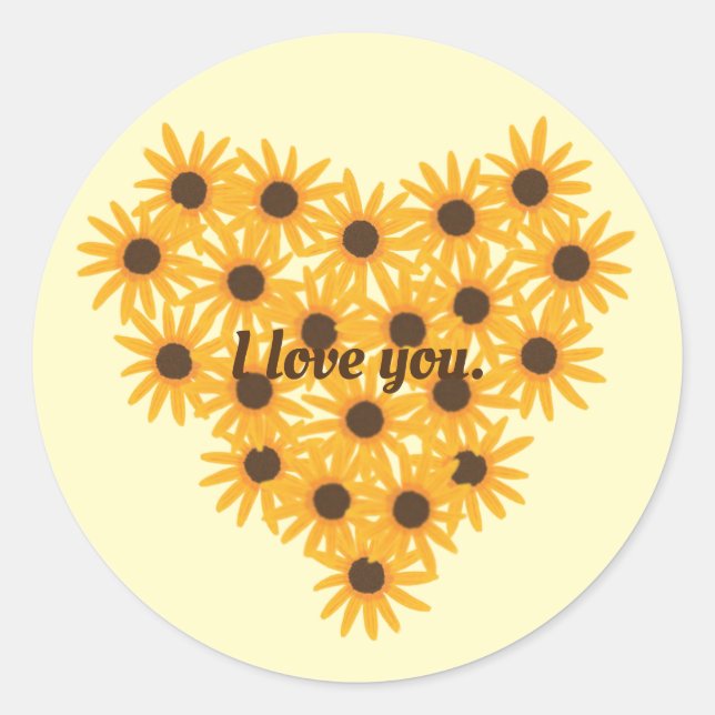 I love you, Sunflower Heart Stickers (Front)