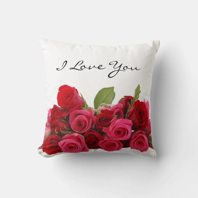 I Love You Sweetheart Red and Pink Roses Cushion (Front)