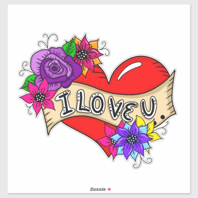 I Love You Tattoo Art Style Heart Wedding Car (Sheet)