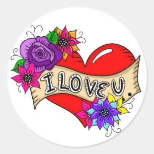 I Love You   Tattoo Heart Art   Classic Round Sticker