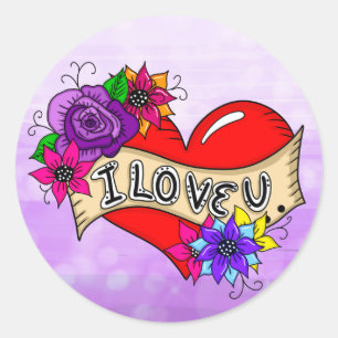 I Love You   Tattoo Heart Art    Classic Round Sticker