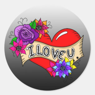 I Love You   Tattoo Heart Art  Classic Round Sticker